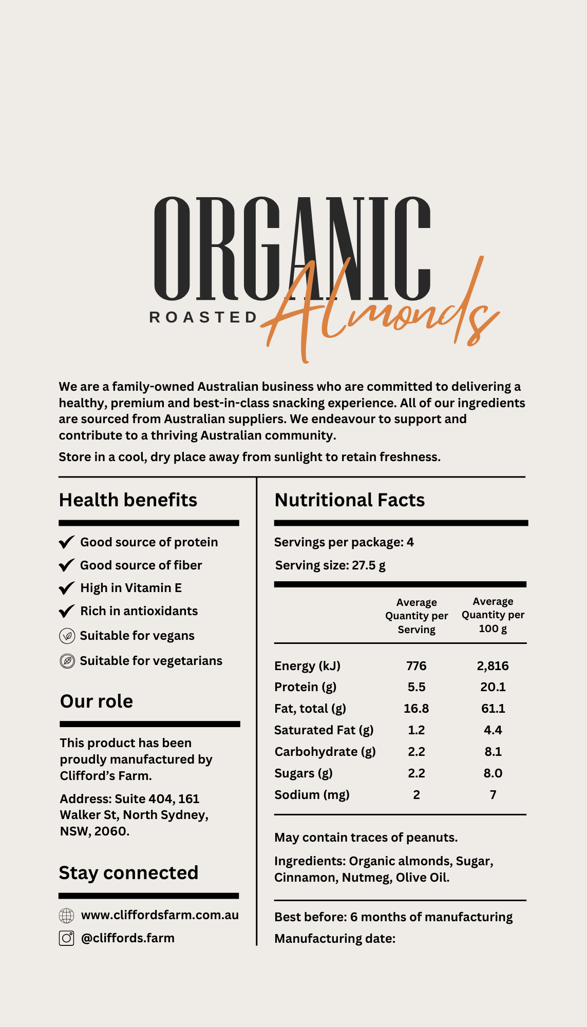 Organic Roasted Almonds - Cannelle et Sucre