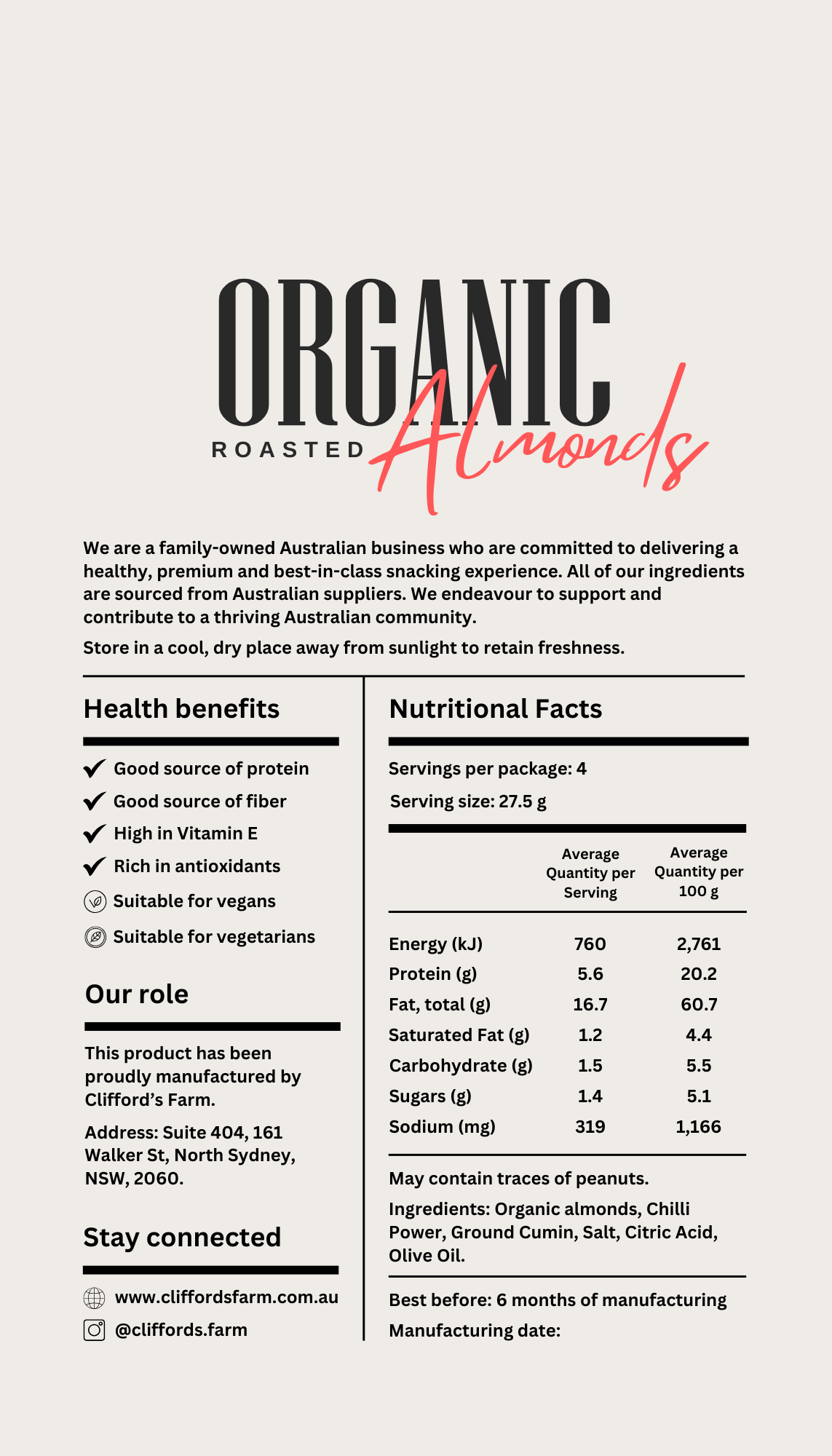 Organic Roasted Almonds - Fiery Cumin