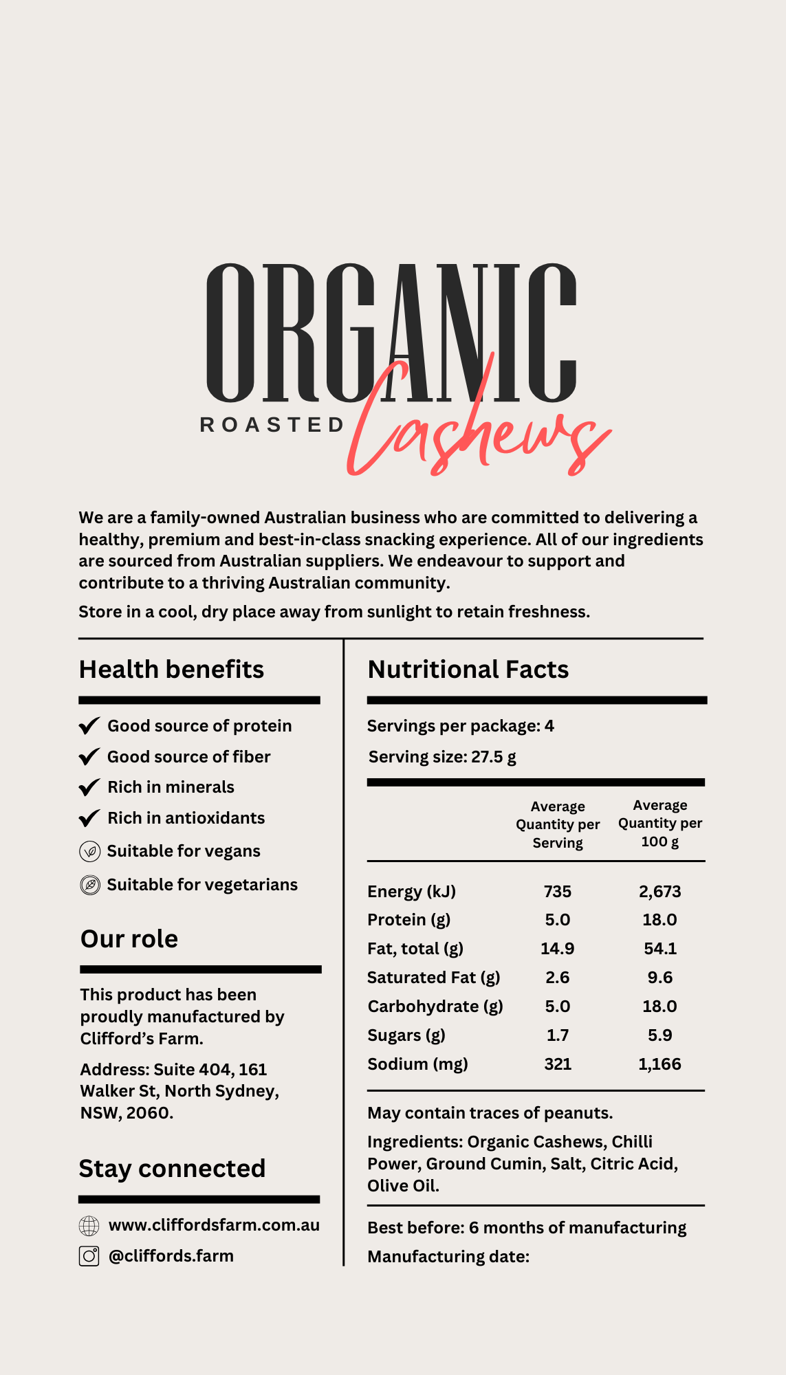 Organic Roasted Cashews - Fiery Cumin