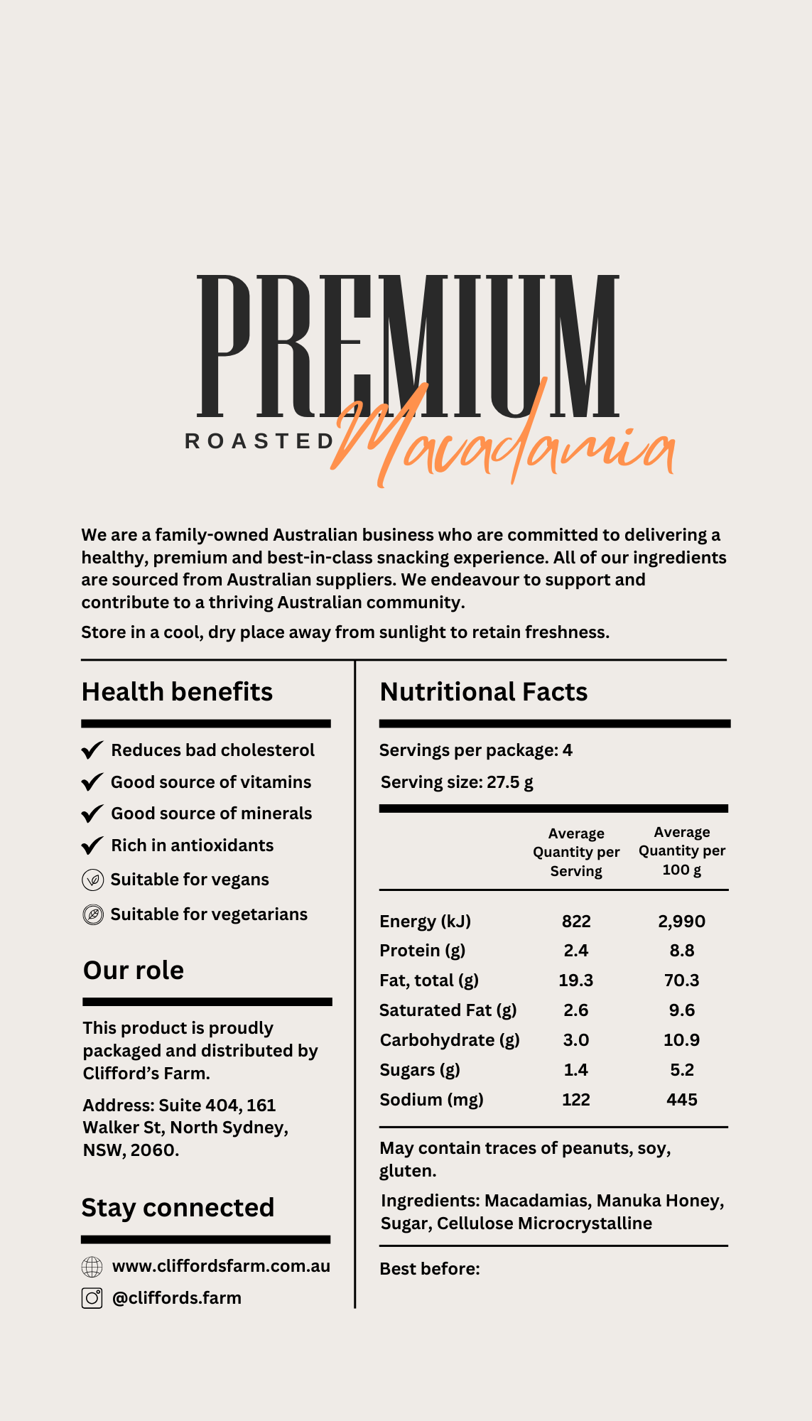 Premium Roasted Macadamias - Manuka Honey