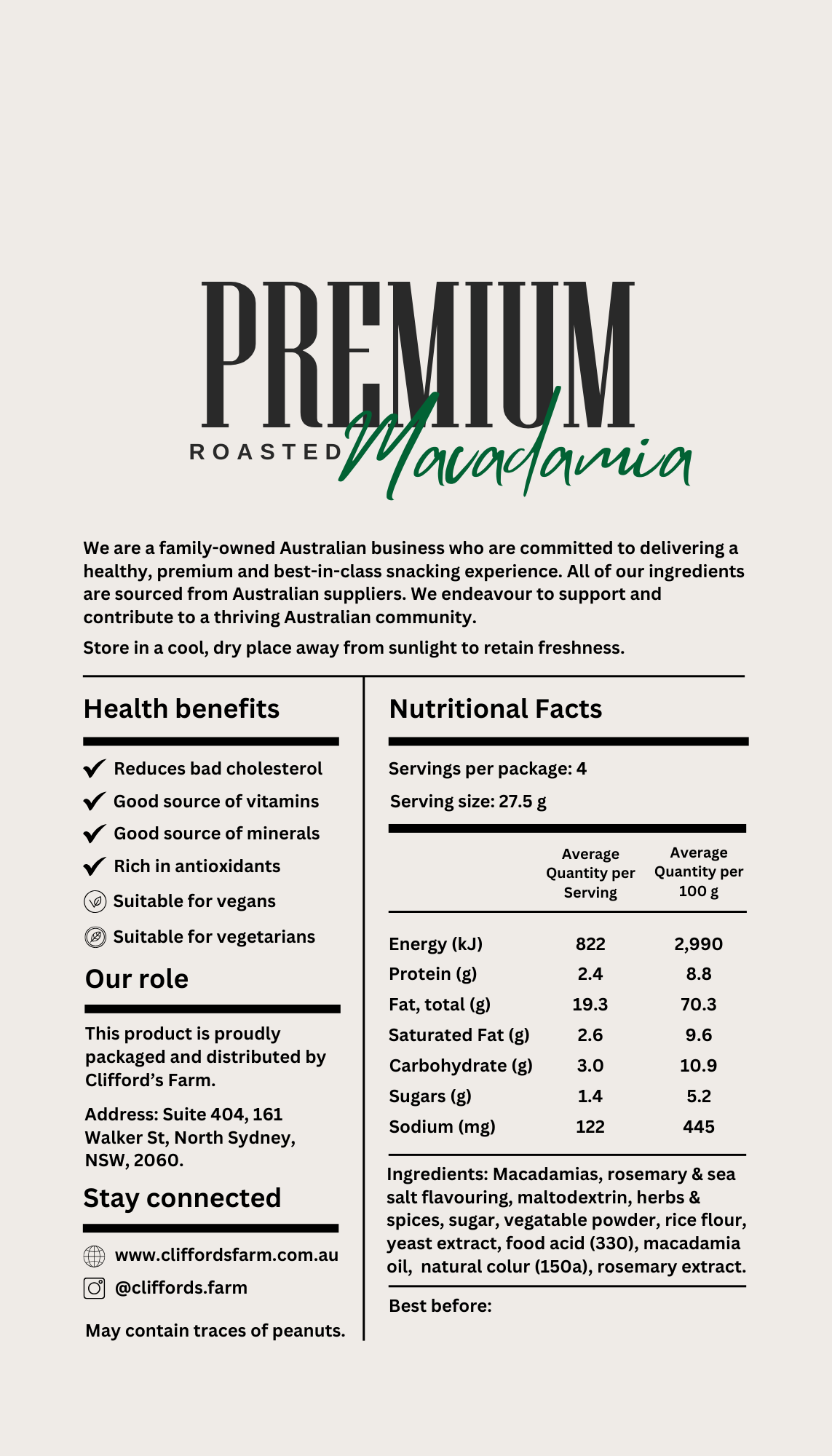 Premium Roasted Macadamias - Rosemary & Sea Salt