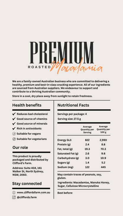 Premium Roasted Macadamias - Manuka Honey